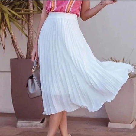 Saia Midi Plissada Feminina
