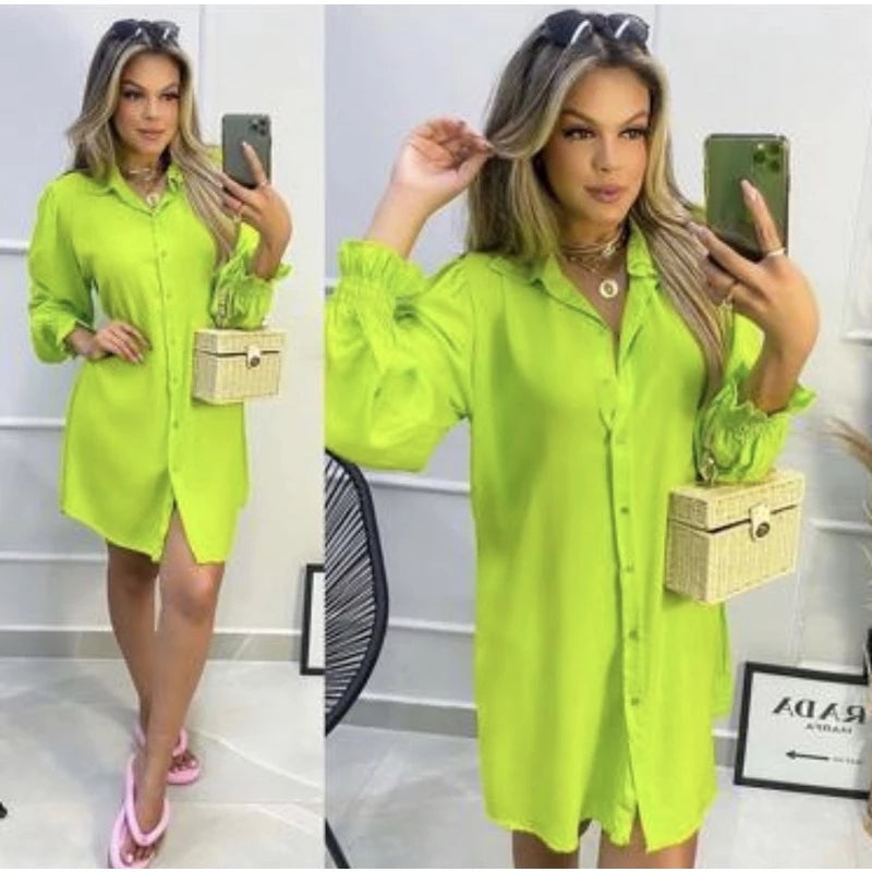 Vestido chamise com punho chemise