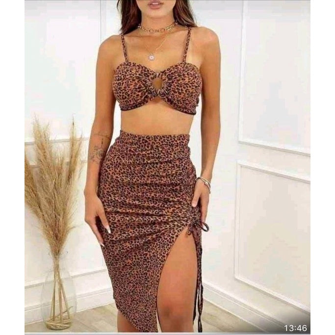 conjunto saia lápis fenda+top cropped alça