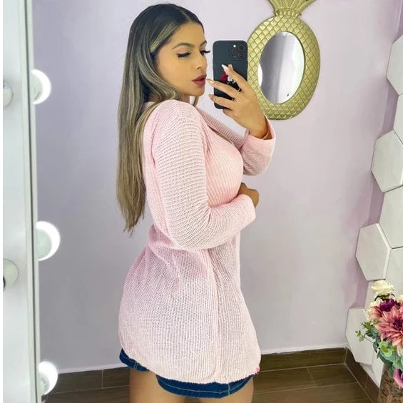 Cardigan Kimono Trico leve e fresco vazadinho para meia estação Feminino Casaco cardigã Manga Longa Alongado