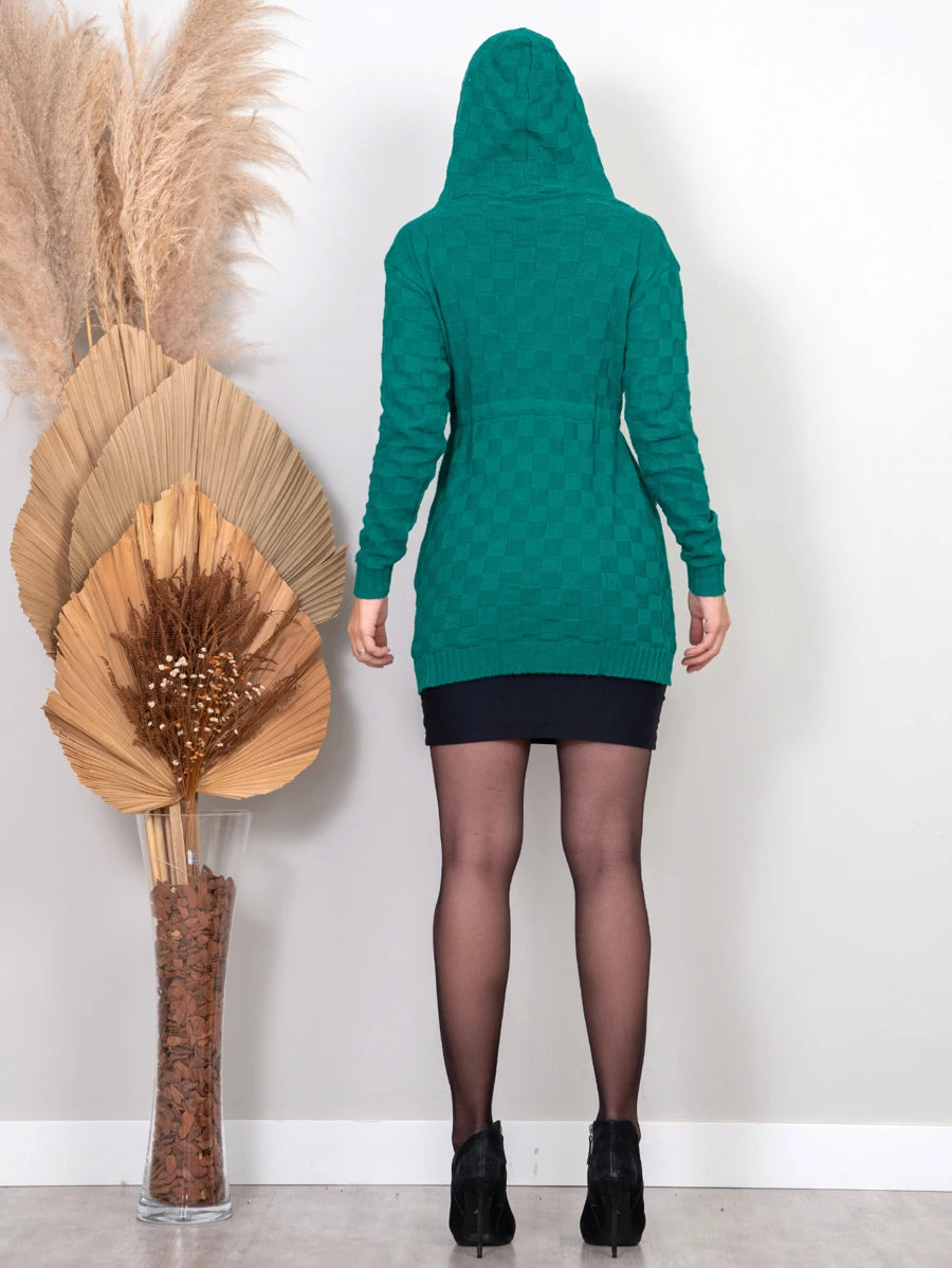 Cardigan Tricot Feminino com Capuz e Cordão