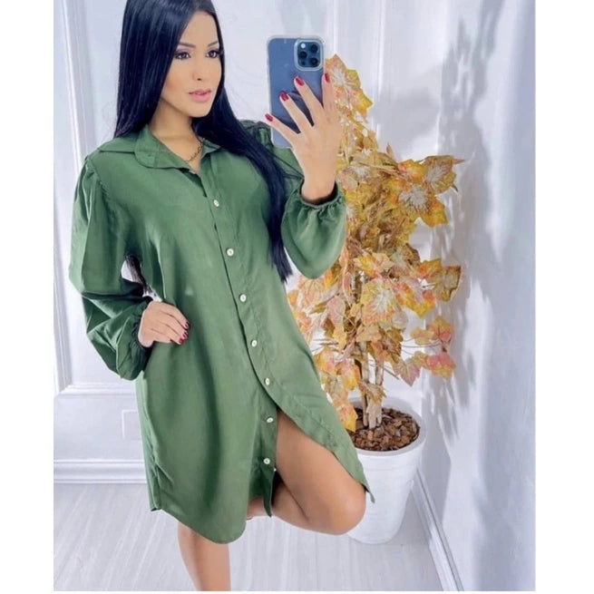 Vestido chamise com punho chemise