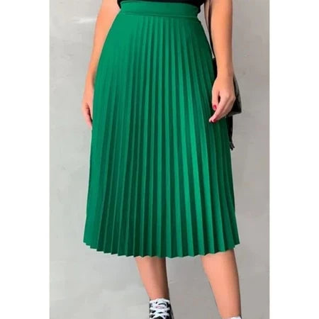 Saia Midi Plissada Feminina