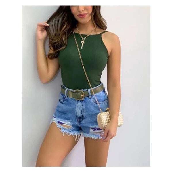 Body Feminino Canelado Cavado Alcinha Costas nuas
