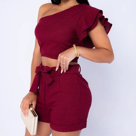 Conjunto Feminino em Linhão Shorts e Cropped Mula Manca