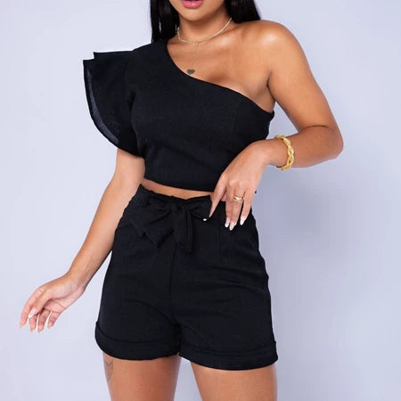 Conjunto Feminino em Linhão Shorts e Cropped Mula Manca