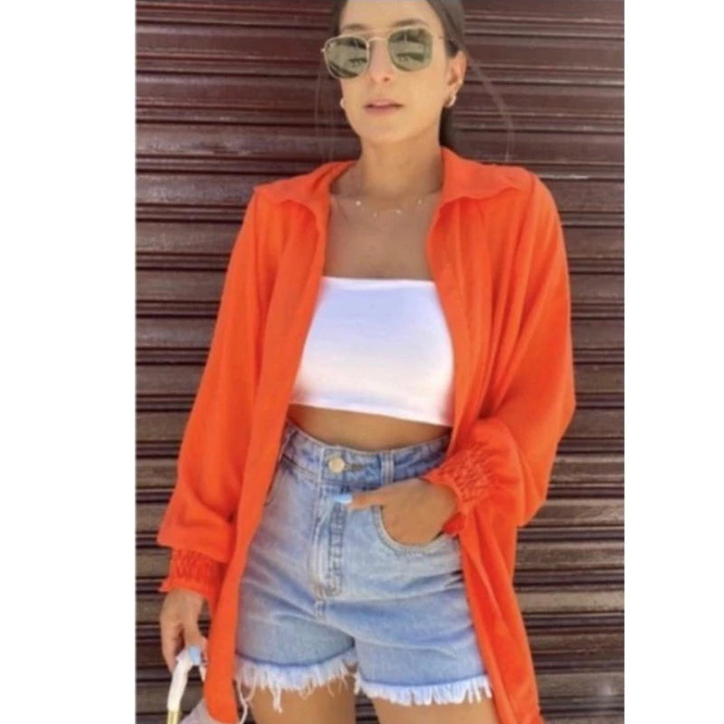 Vestido chamise com punho chemise