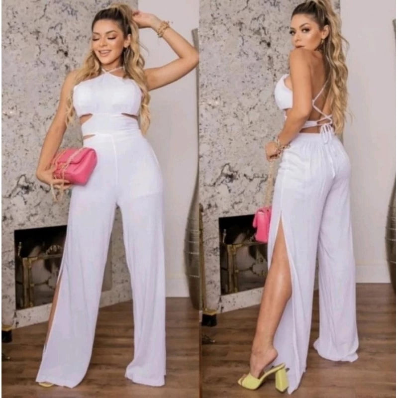 Macacão Pantalona Feminino Longo Soltinho com Bojo