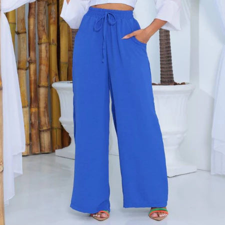 Calça Pantalona Feminina Tecido Duna com Elástico na Cintura