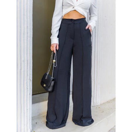 Calça Feminina Pantalona Wide Leg Duna com Botão