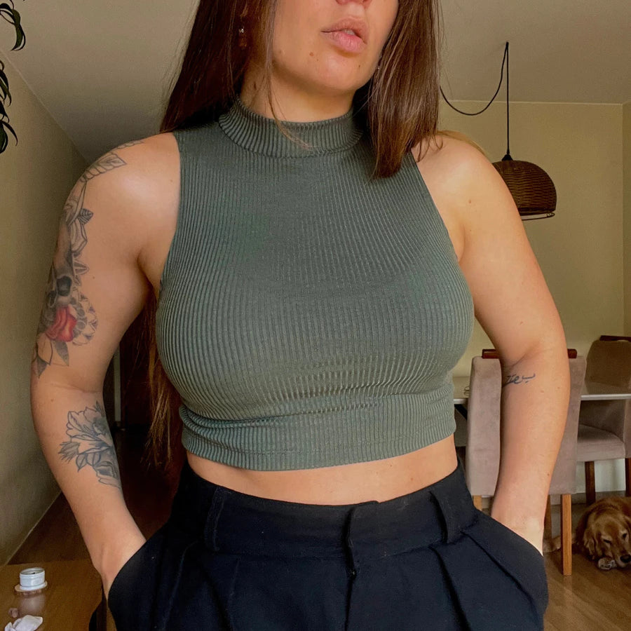 Cropped Canelado Gola Alta