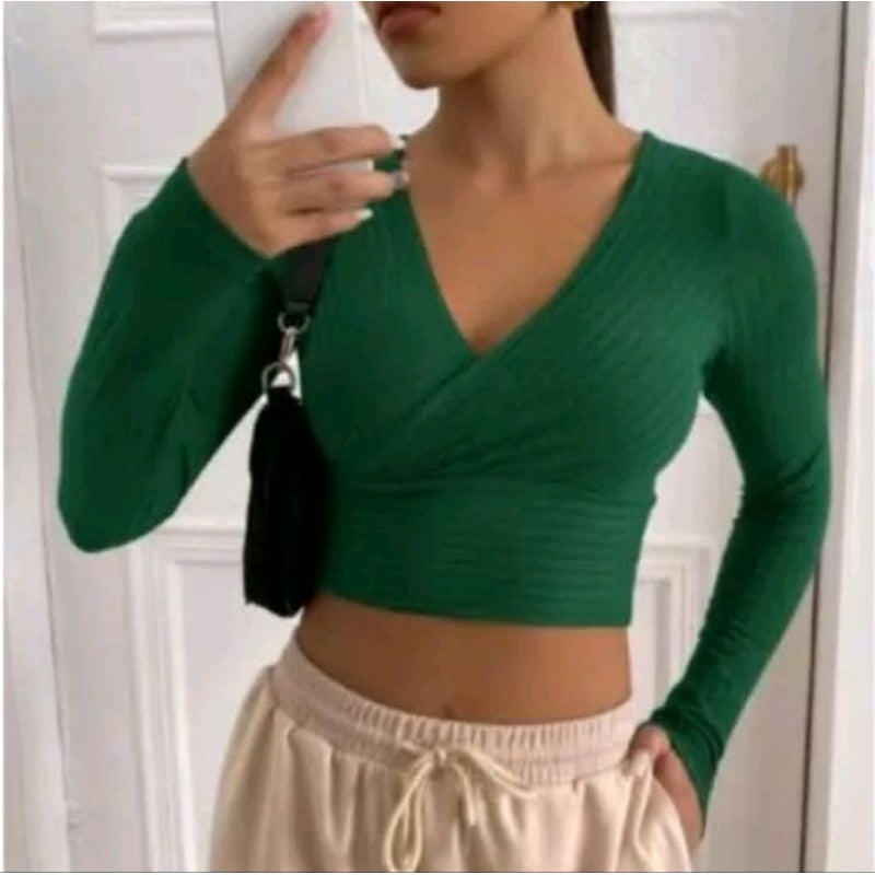 Cropped Transpassado Manga longa Canelado