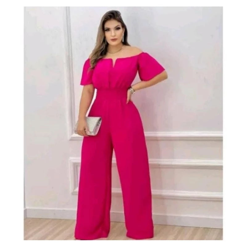 Macacão Longo Feminino Ciganinha Ombro a Ombro – Pantalona com Decote em V e Bojo