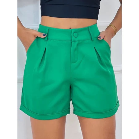 Short Feminino Alfaiataria Plissado Elegante e Confortável