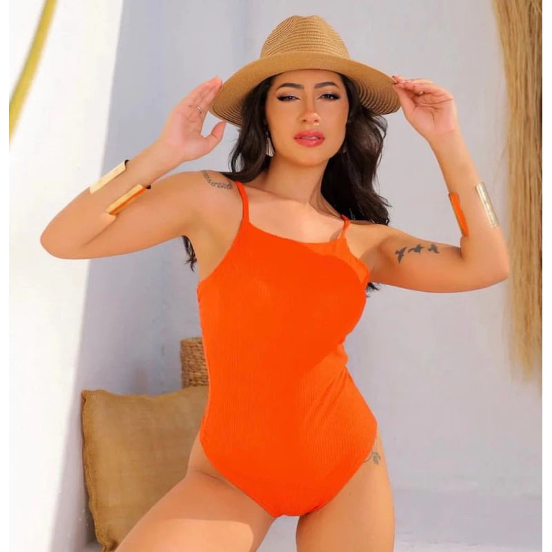 Body Feminino Canelado Cavado Alcinha Costas nuas