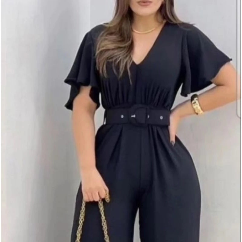 Macacão Longo Pantalona Feminino com Cinto Removível