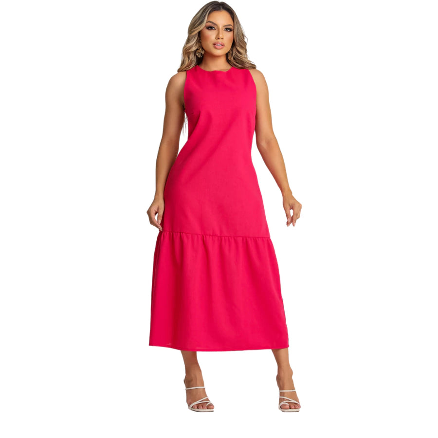 Vestido Feminino Elegante Festa Linho Soltinho Regata Liso