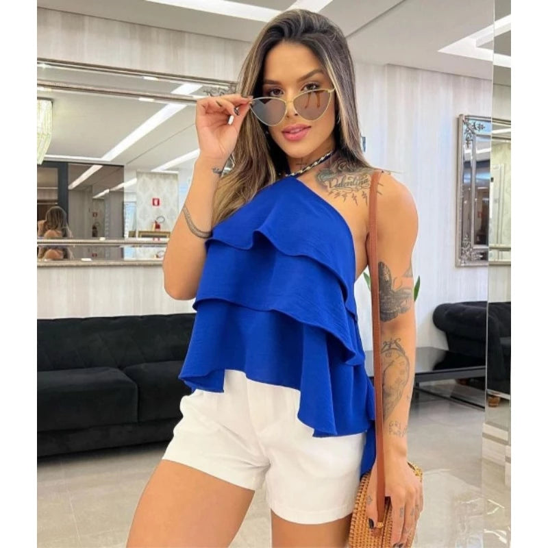Blusa Feminina Bata de Verão com 3 Babados Luxuosa