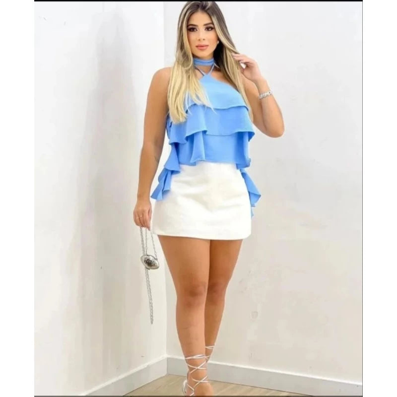 Blusa Feminina Bata de Verão com 3 Babados Luxuosa