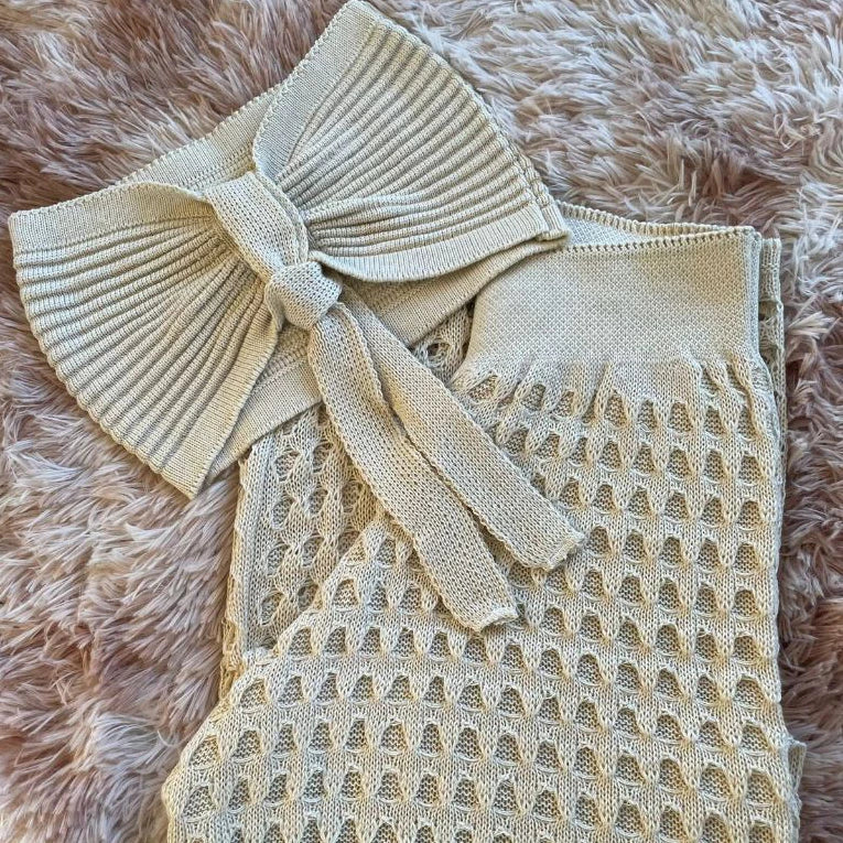 Conjunto Saída de Praia Verão Calça e Cropped Tomara que Caia Tricô