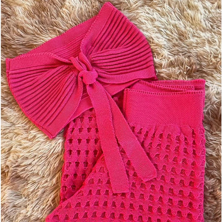 Conjunto Saída de Praia Verão Calça e Cropped Tomara que Caia Tricô