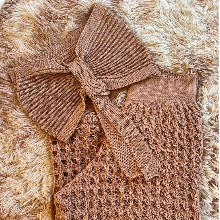 Conjunto Saída de Praia Verão Calça e Cropped Tomara que Caia Tricô