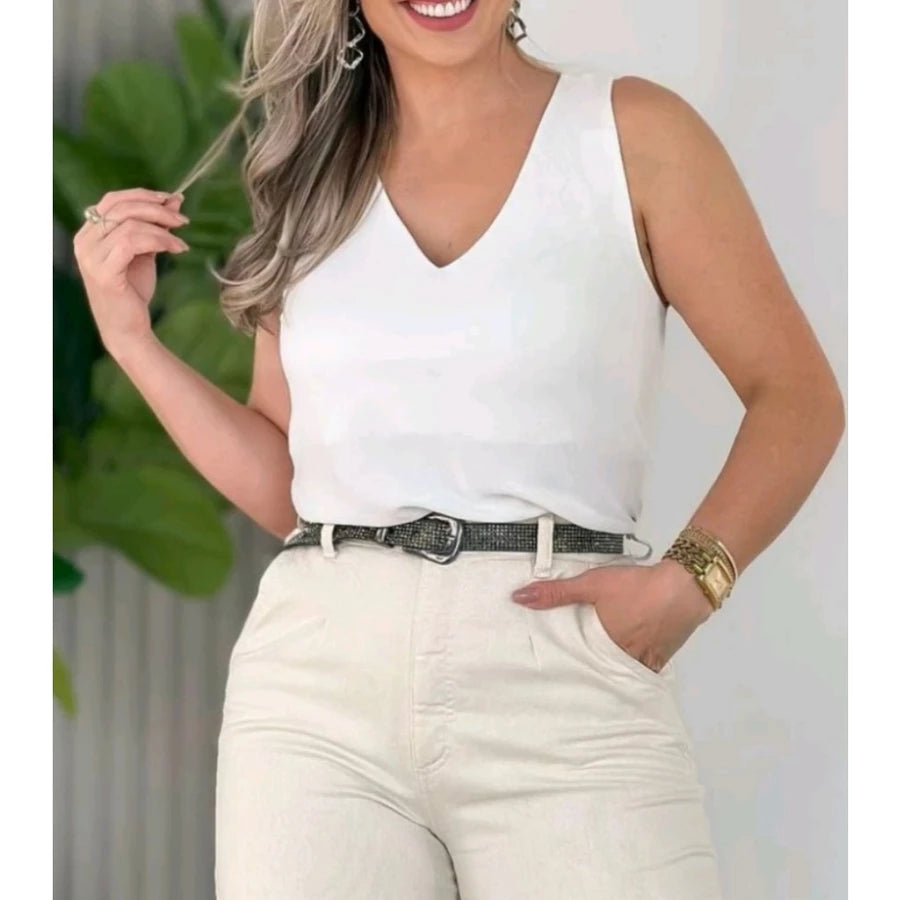 Blusa Regata Feminina Alça Larga Tecido Duna