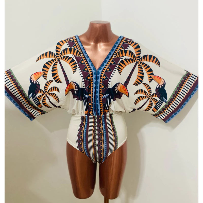 Body Patricinha Tropical Manga Morcego Estampado
