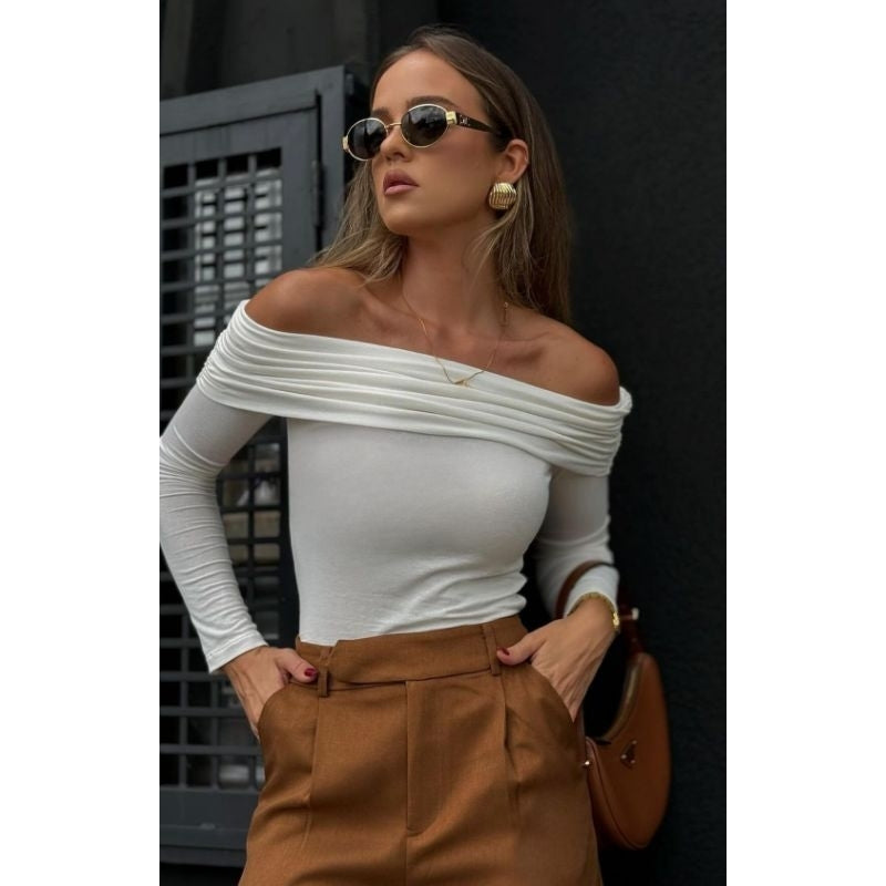 Blusa Ombro a Ombro Ciganinha Manga Comprida Moda Gringa