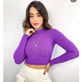 Cropped Manga Longa em Tricot