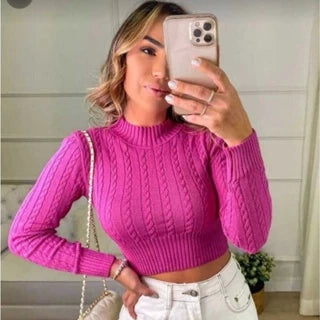 Cropped Manga Longa em Tricot