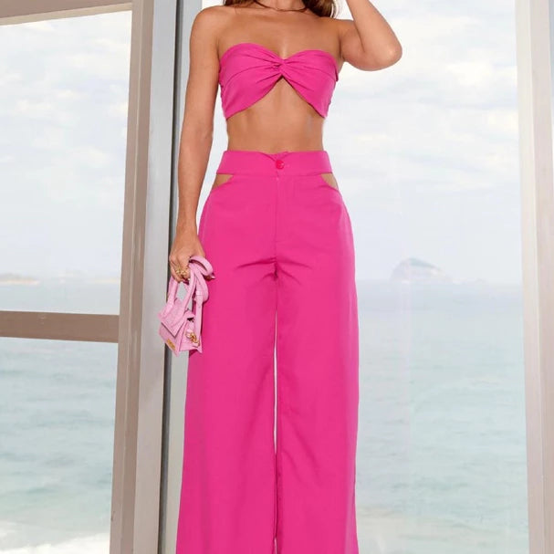 Conjunto de Crepe Seda Vazado nas Laterais