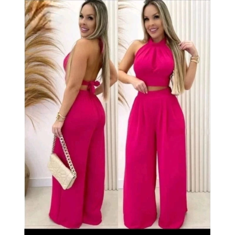 Conjunto Naia DUNA – Cropped com Gola Alta e Calça Pantalona