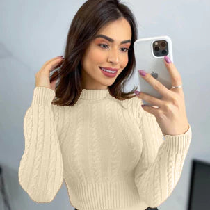 Cropped Manga Longa em Tricot