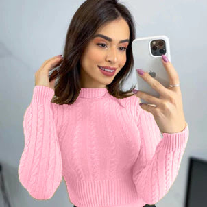 Cropped Manga Longa em Tricot