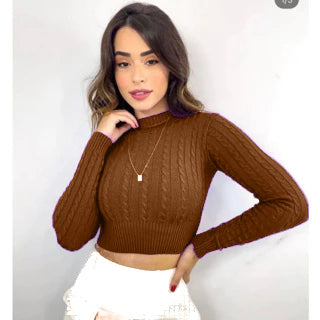 Cropped Manga Longa em Tricot
