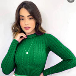 Cropped Manga Longa em Tricot