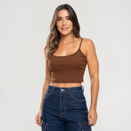 Blusa Feminina Alcinha Cropped Canelado