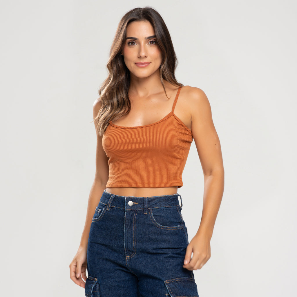 Blusa Feminina Alcinha Cropped Canelado