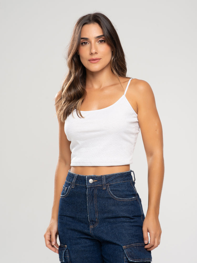 Blusa Feminina Alcinha Cropped Canelado