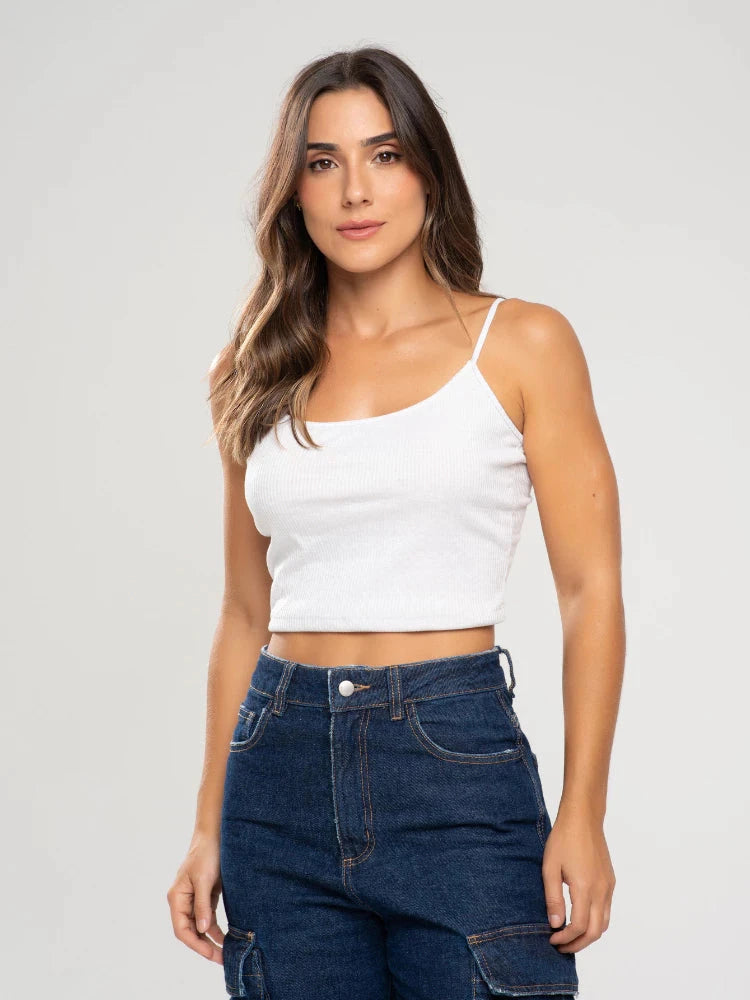 Blusa Feminina Alcinha Cropped Canelado Simples Glamour