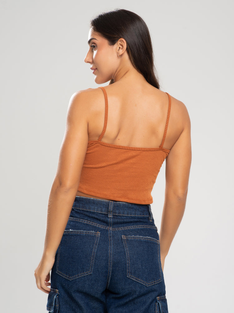 Blusa Feminina Alcinha Cropped Canelado