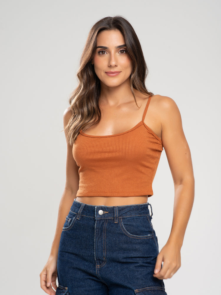 Blusa Feminina Alcinha Cropped Canelado
