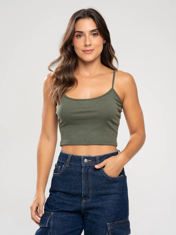 Blusa Feminina Alcinha Cropped Canelado