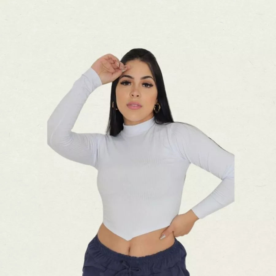 Cropped de bico manga longa feminina