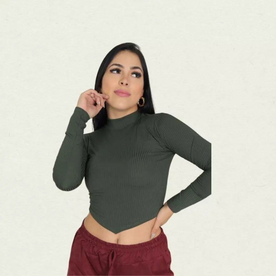 Cropped de bico manga longa feminina