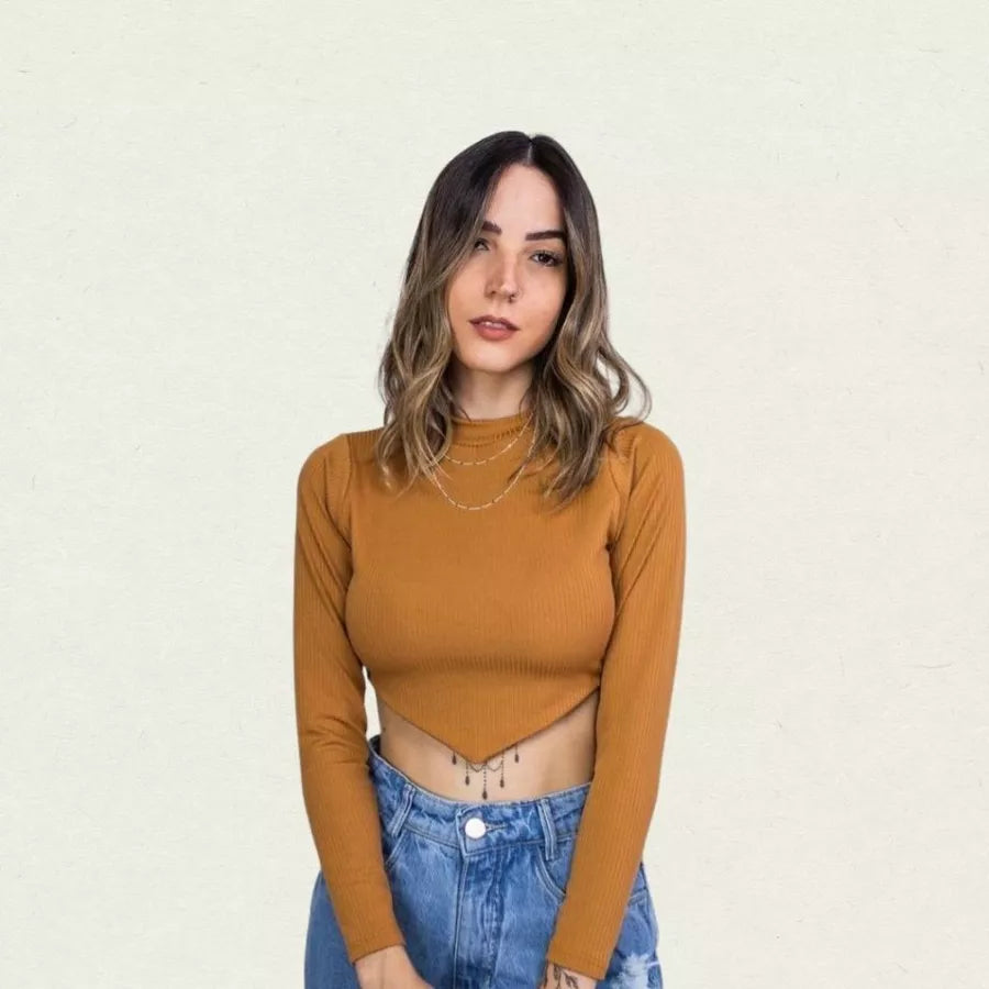Cropped de bico manga longa feminina