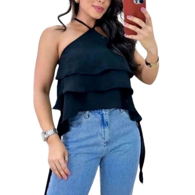 Blusa Feminina Bata de Verão com 3 Babados Luxuosa