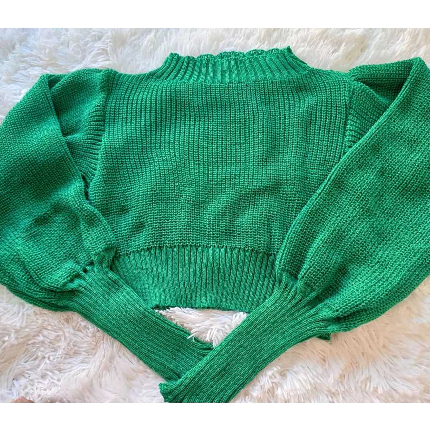 Cropped Manga Bufante Tricô Tricot Blusa de Frio Inverno