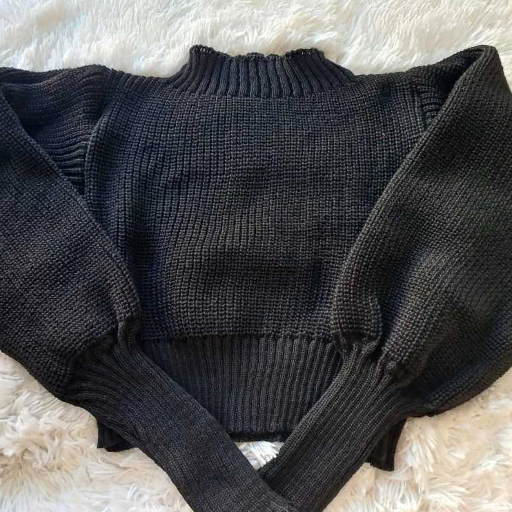 Cropped Manga Bufante Tricô Tricot Blusa de Frio Inverno